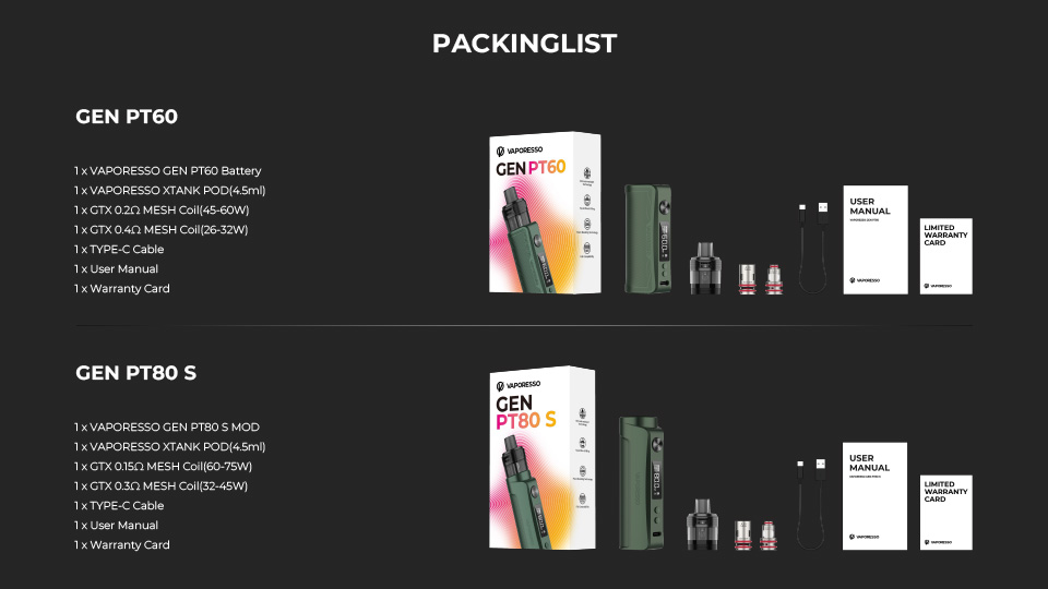 GEN PT60 ET GEN PT 80S VAPORESSO